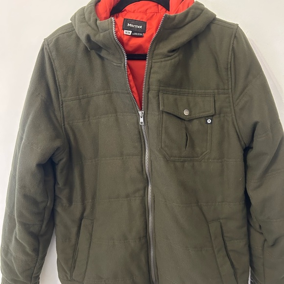 Marmot Banyons Insulated Hoodie Full Zip Army Green Orange Jacket Men's Sz M - Picture 2 of 13